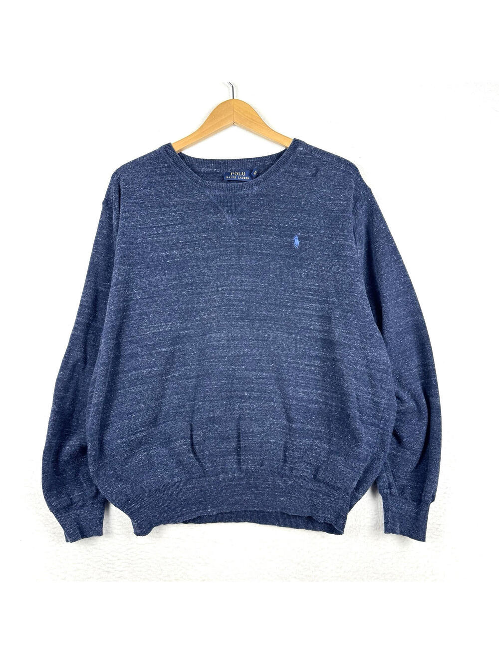 Polo Ralph Lauren Mens XL Heather Blue Crew Neck Marled Knit Sweater Sweatshirt